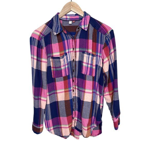Anthropologie Tops - Pilcro Anthropologie Womens Pink Purple Plaid Button-Up Shirt Size Smal